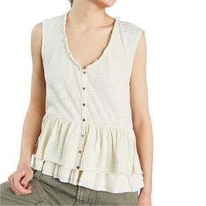 PILCRO by Anthropologie Chrissy Ruffle Layered Cream Flowy Tank